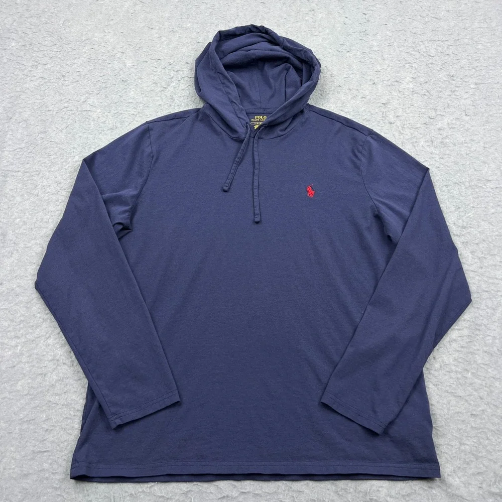 Polo Ralph Lauren Hoodie Men's Large Blue Lightweight Jersey Hooded T-Shirt Pony